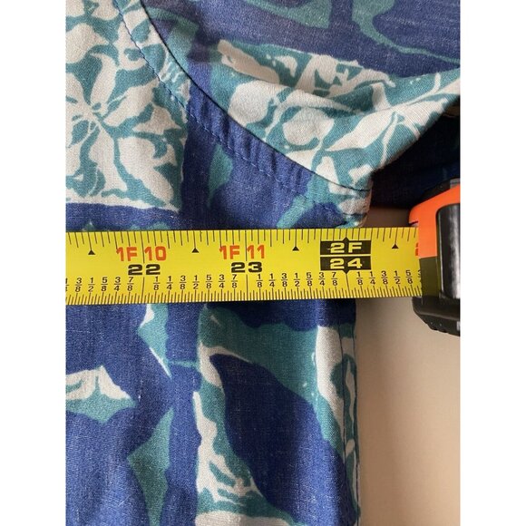 Reyn Spooner Alfred Shaheen Hawaiian Shirt Men Size Large L Floral Blue Collared - Picture 10 of 11